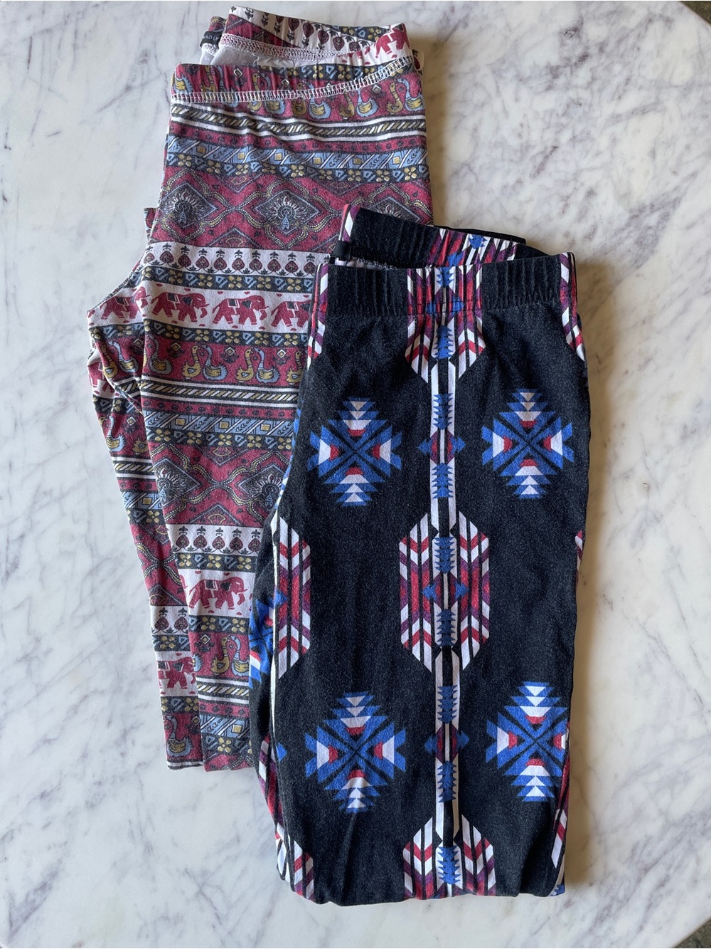 Truly Madly Deeply Pink & Blue Boho Elephant Print Leggings